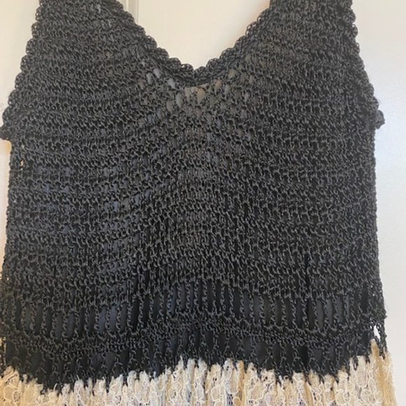 Free People Crochet/Lace Spaghetti Straps Midi Dress Black/Ivory Size XS - Picture 3 of 12